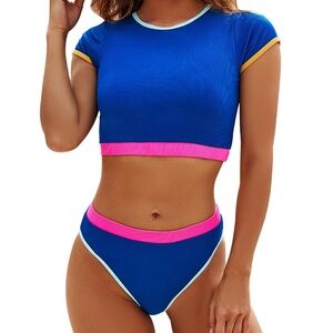 Two Piece Ribbed Bikini Swimwear Women’s Size XL High Cut Padded Tank Lined